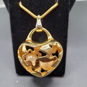 Monet Puffy Heart Stars Pearls Long Necklace